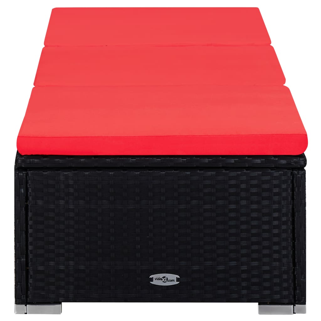 3-teiliges Liegeset mit Teetisch Poly Rattan Schwarz