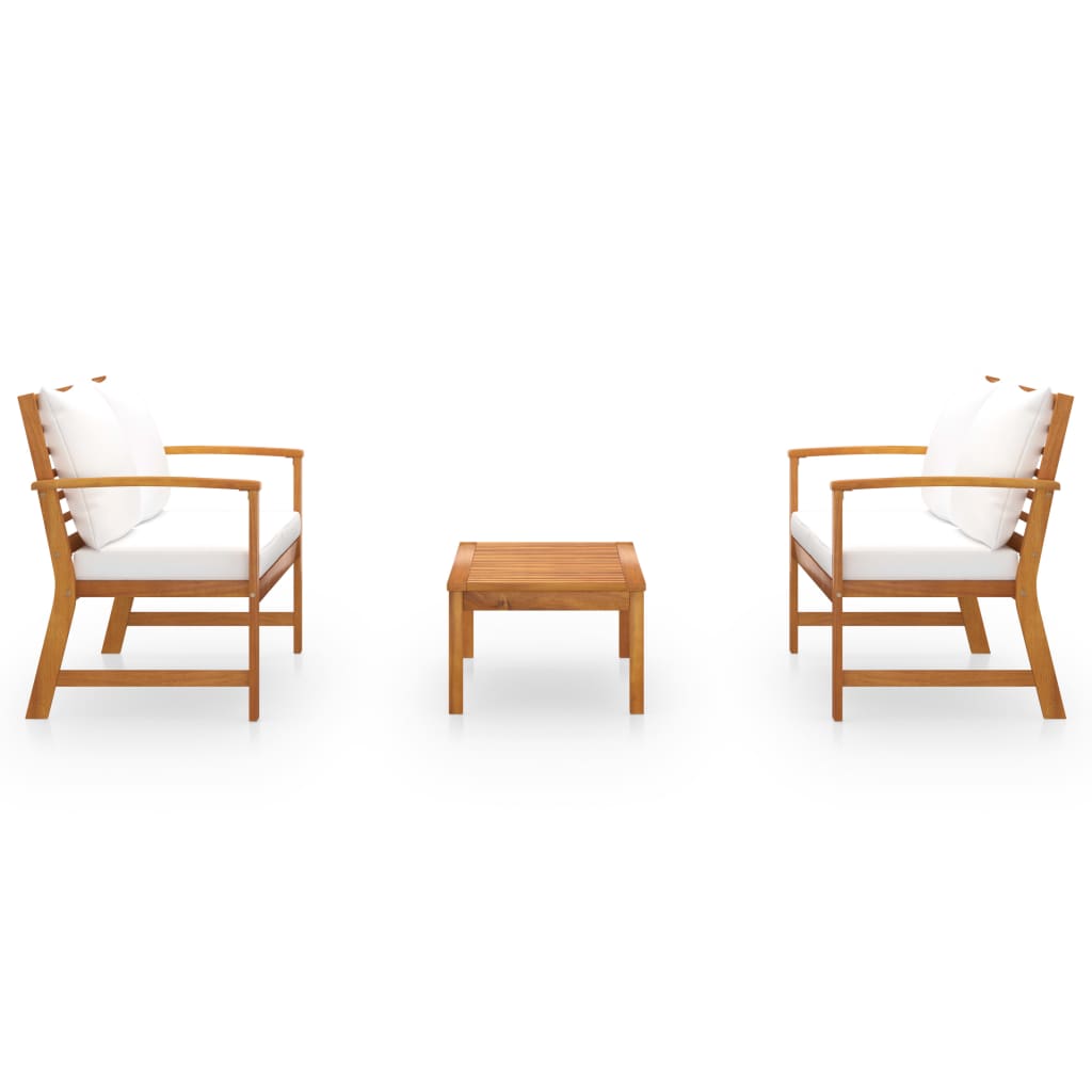 3-teiliges Lounge-Set mit Kissen aus massivem Akazienholz