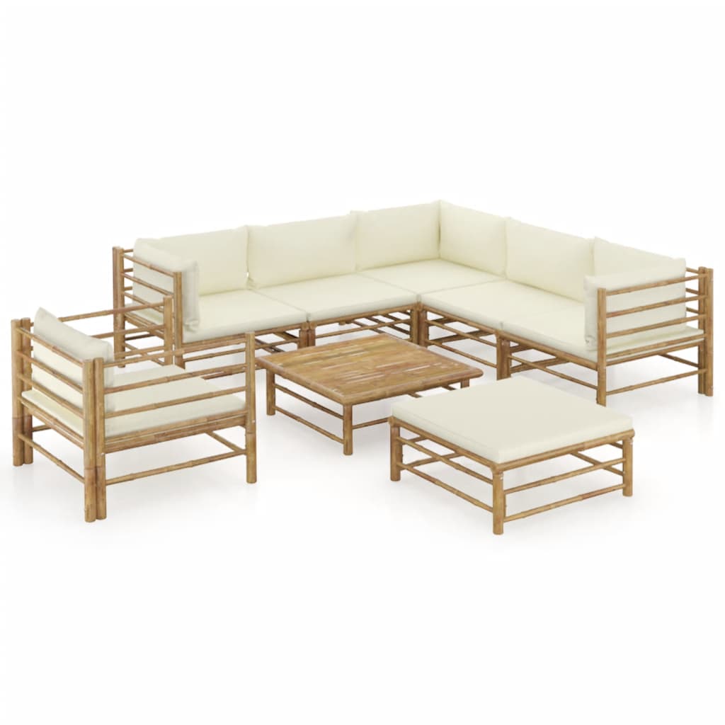 8-teiliges Lounge-Set mit cremeweißen Bambuskissen