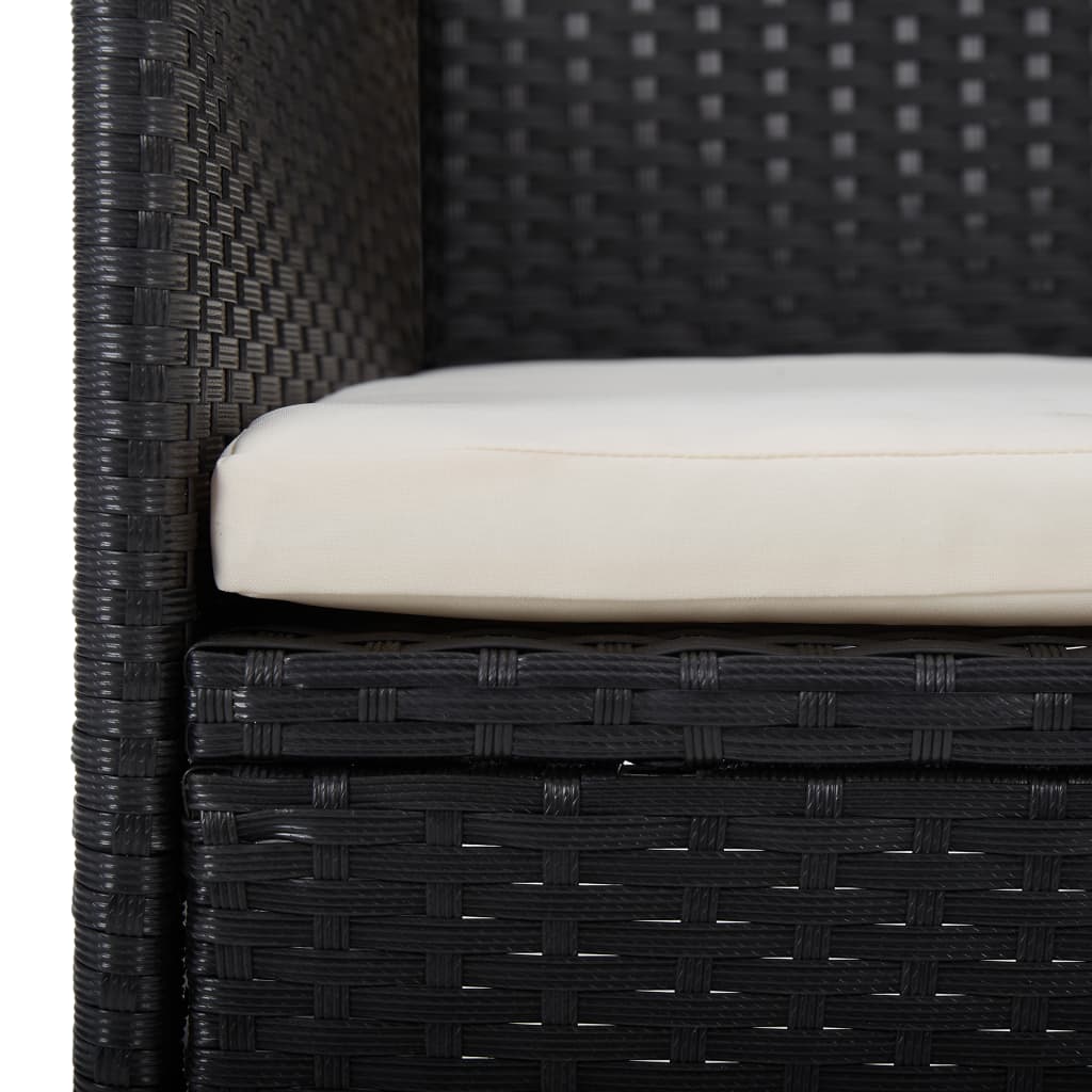 3-Delige Tuinset Poly Rattan En Acaciahout Zwart