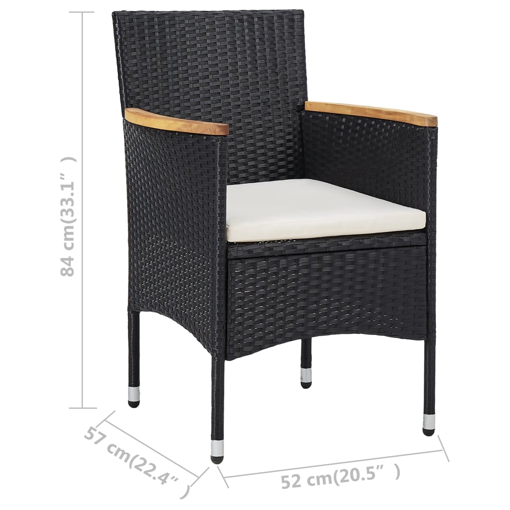 3-Delige Tuinset Poly Rattan En Acaciahout Zwart