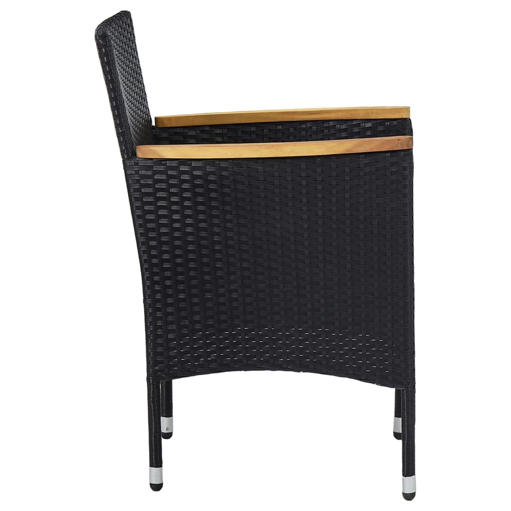 3-Delige Tuinset Poly Rattan En Acaciahout Zwart