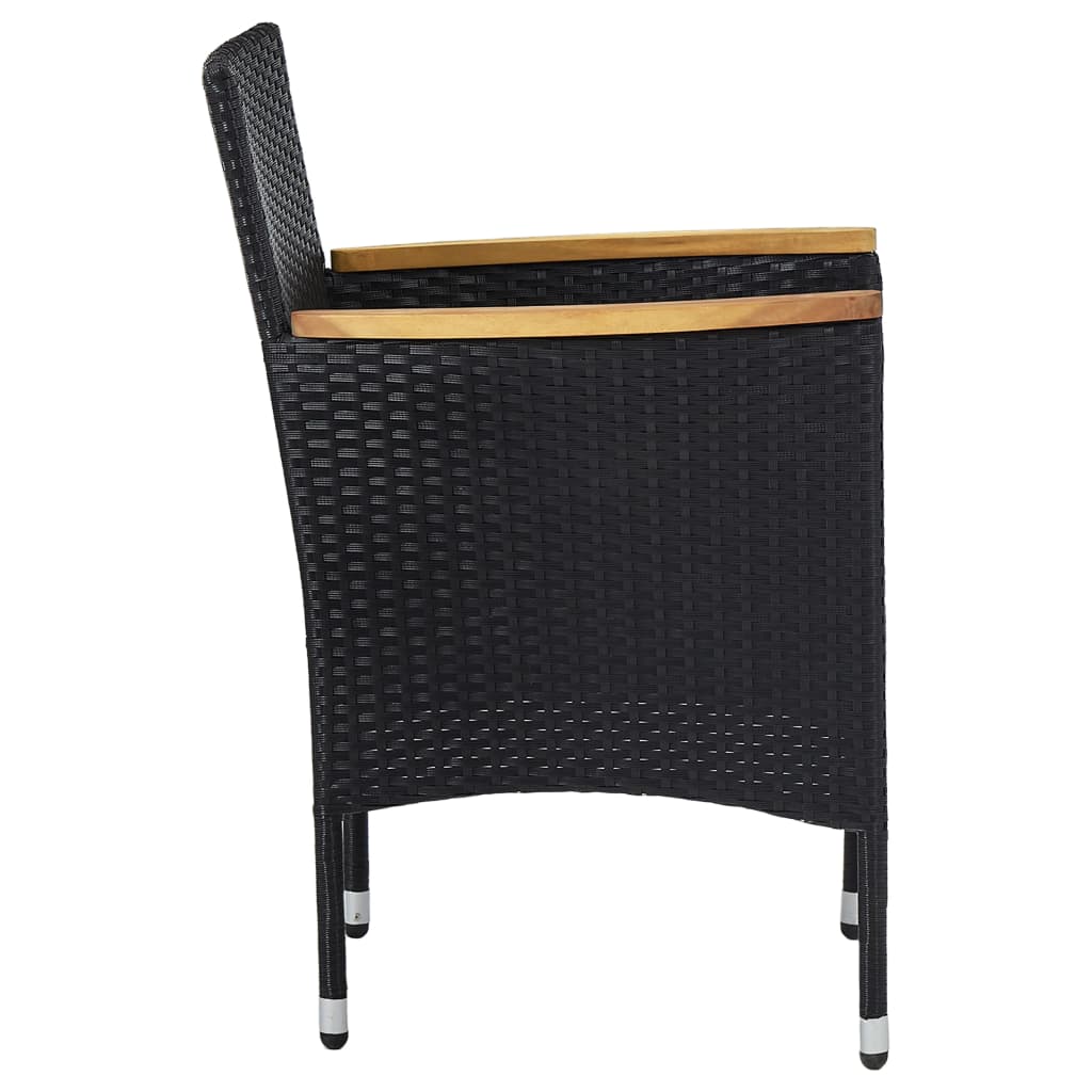 3-Delige Tuinset Poly Rattan En Acaciahout Zwart
