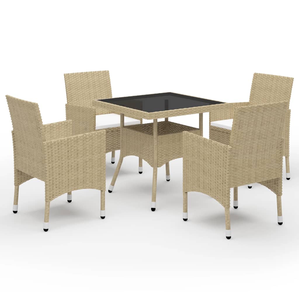 5-Delige Tuinset Poly Rattan En Glas Beige