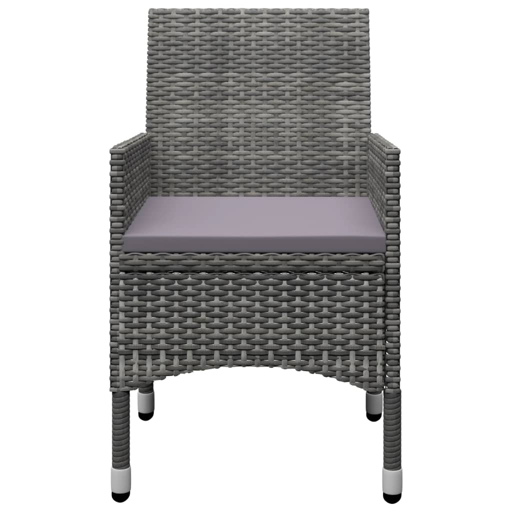 3-teiliges Bistro-Set aus Polyrattan und gehärtetem Glas in Grau
