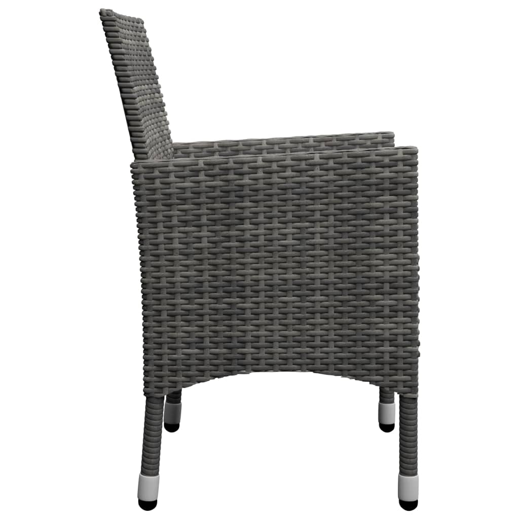 3-teiliges Bistro-Set aus Polyrattan und gehärtetem Glas in Grau