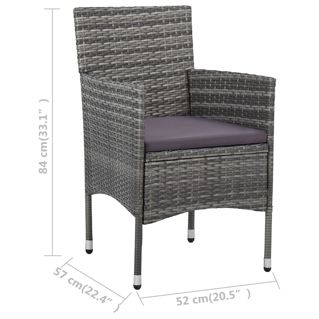 3-teiliges Bistro-Set aus Polyrattan und gehärtetem Glas in Grau