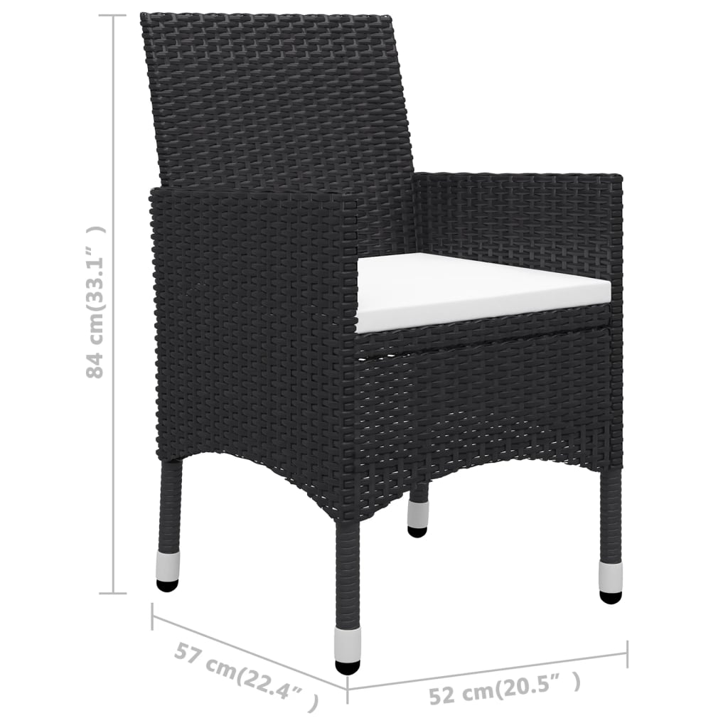 3-teiliges Bistro-Set aus Polyrattan und Akazienholz in Schwarz