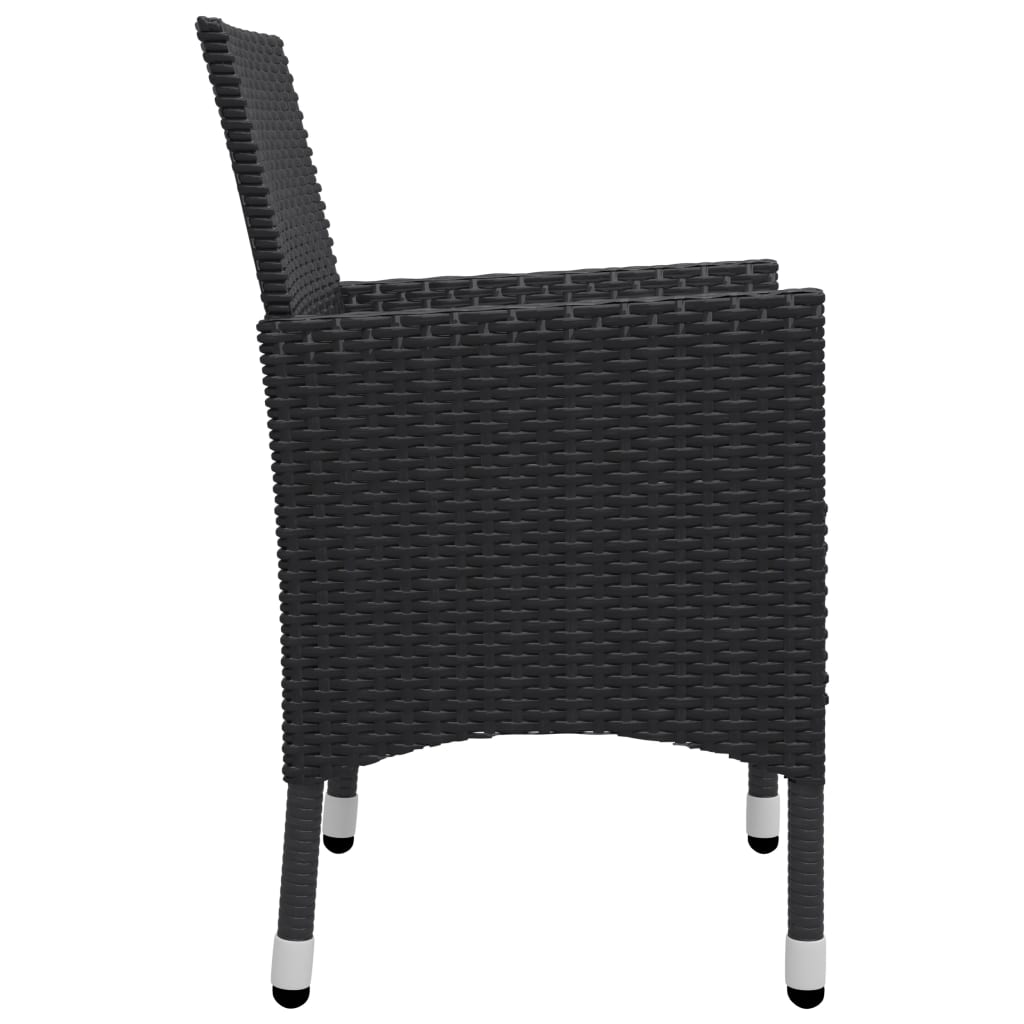 3-teiliges Bistro-Set aus Polyrattan und Akazienholz in Schwarz