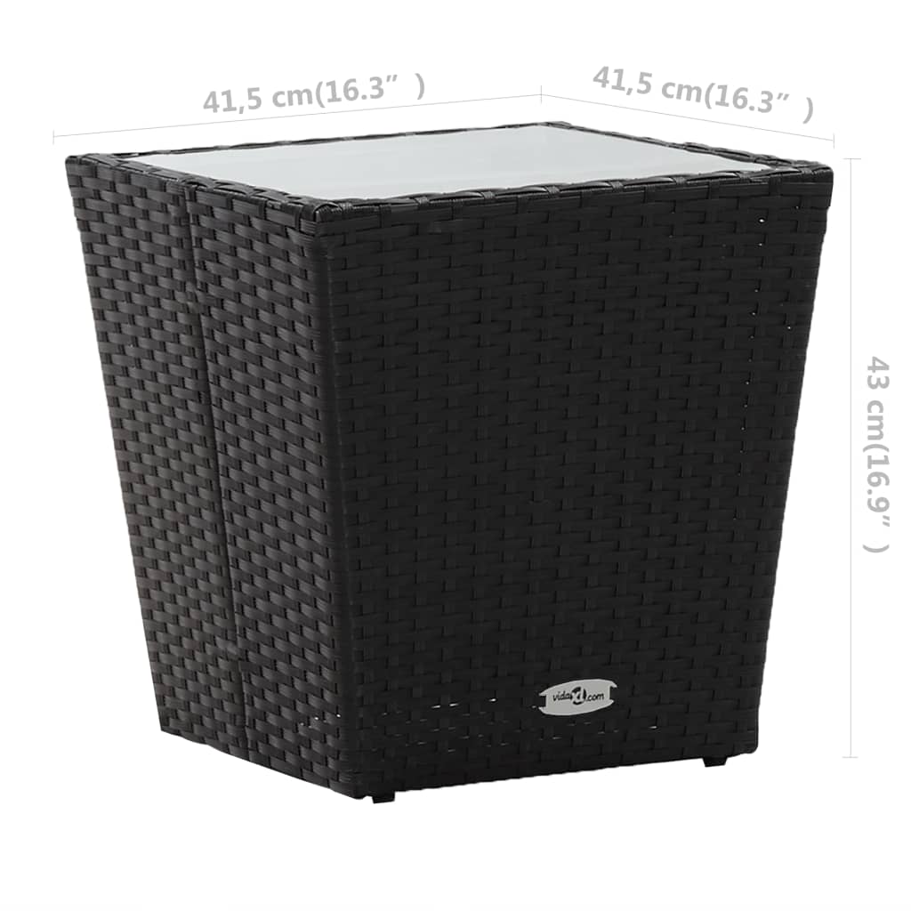 3-teiliges Bistro-Set aus Polyrattan und gehärtetem Glas in Schwarz