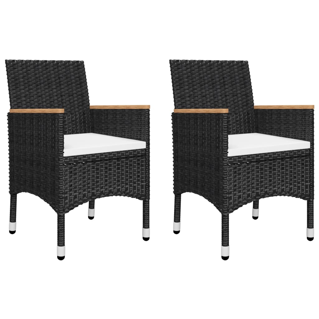 3-teiliges Bistro-Set aus Polyrattan und gehärtetem Glas in Schwarz
