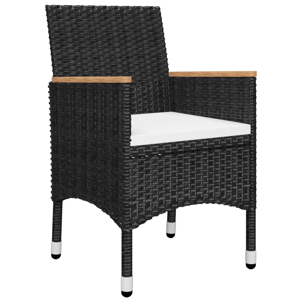 3-teiliges Bistro-Set aus Polyrattan und gehärtetem Glas in Schwarz