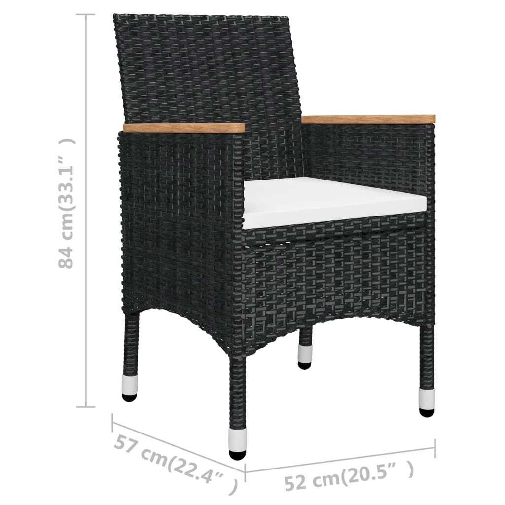 3-teiliges Bistro-Set aus Polyrattan und gehärtetem Glas in Schwarz