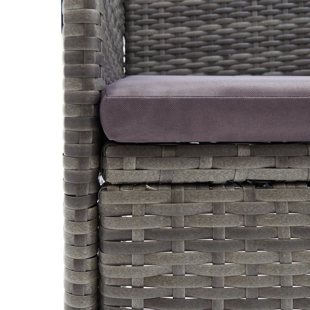 3-teiliges Bistro-Set aus Polyrattan und gehärtetem Glas in Grau