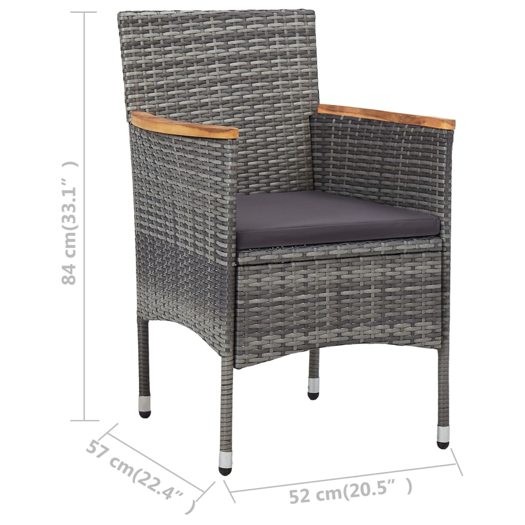 3-teiliges Bistro-Set aus Polyrattan und gehärtetem Glas in Grau