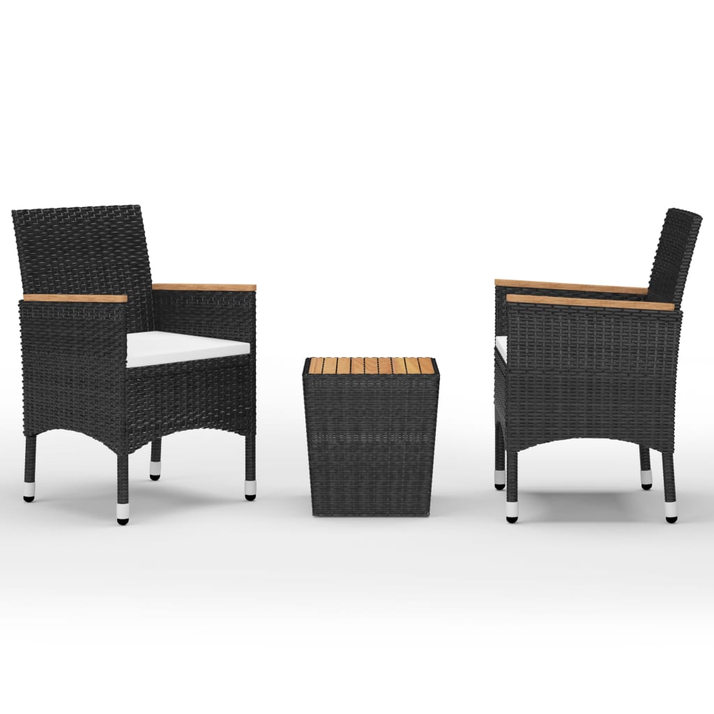 3-teiliges Bistro-Set aus Polyrattan und Akazienholz in Schwarz