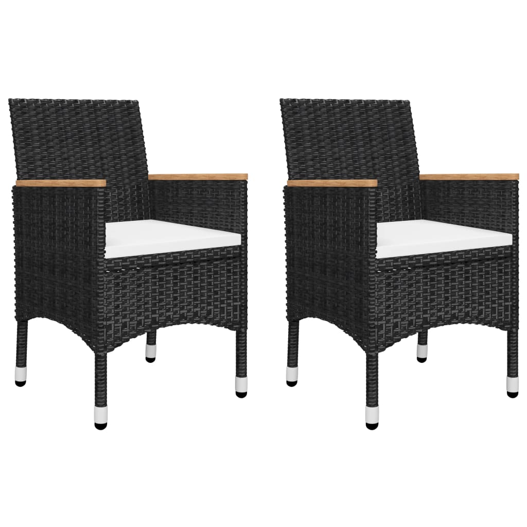 3-teiliges Bistro-Set aus Polyrattan und Akazienholz in Schwarz