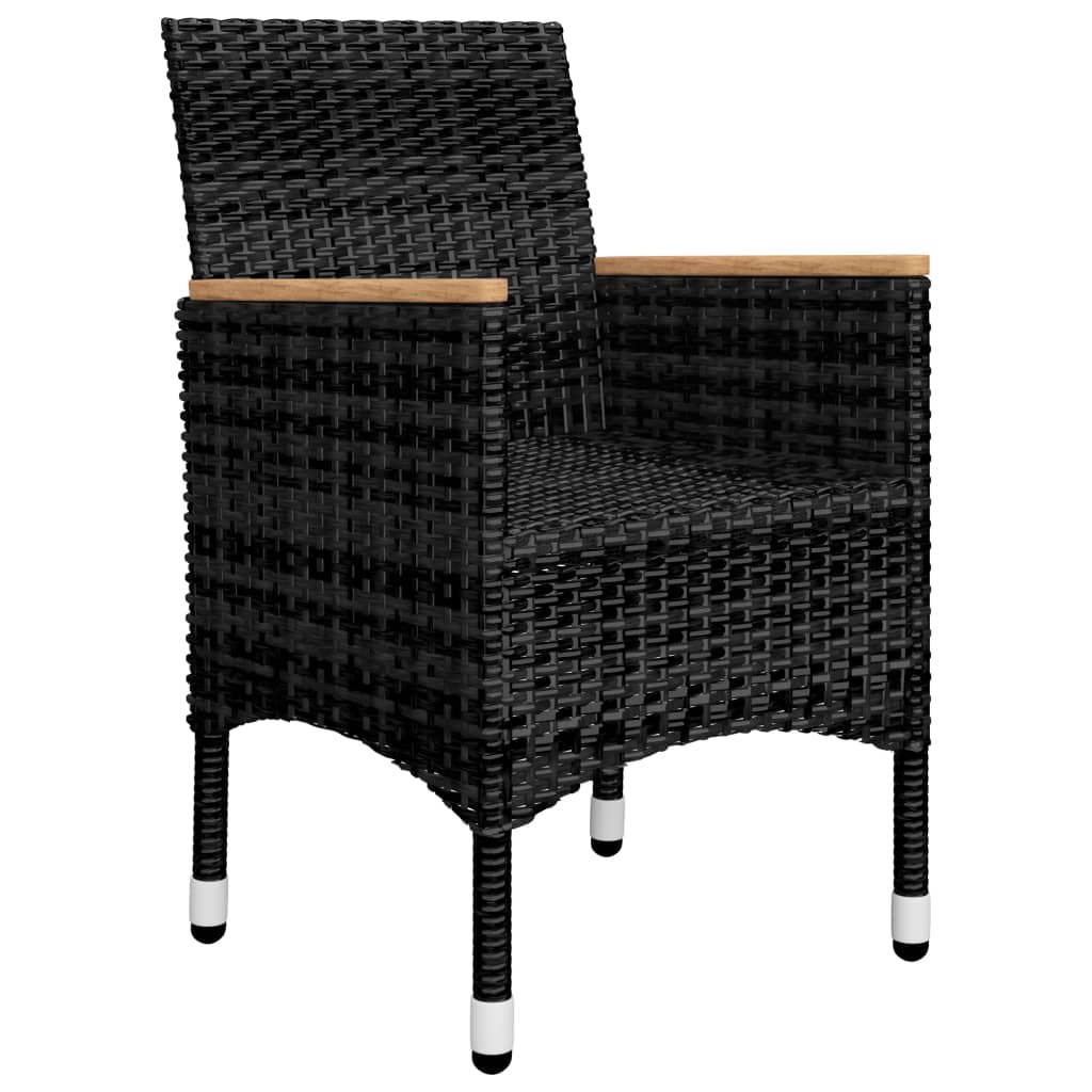 3-teiliges Bistro-Set aus Polyrattan und Akazienholz in Schwarz