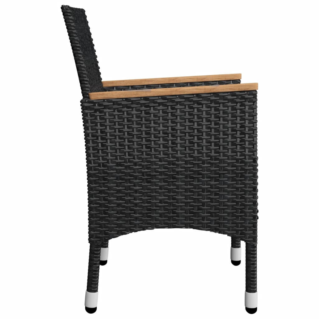 3-teiliges Bistro-Set aus Polyrattan und Akazienholz in Schwarz