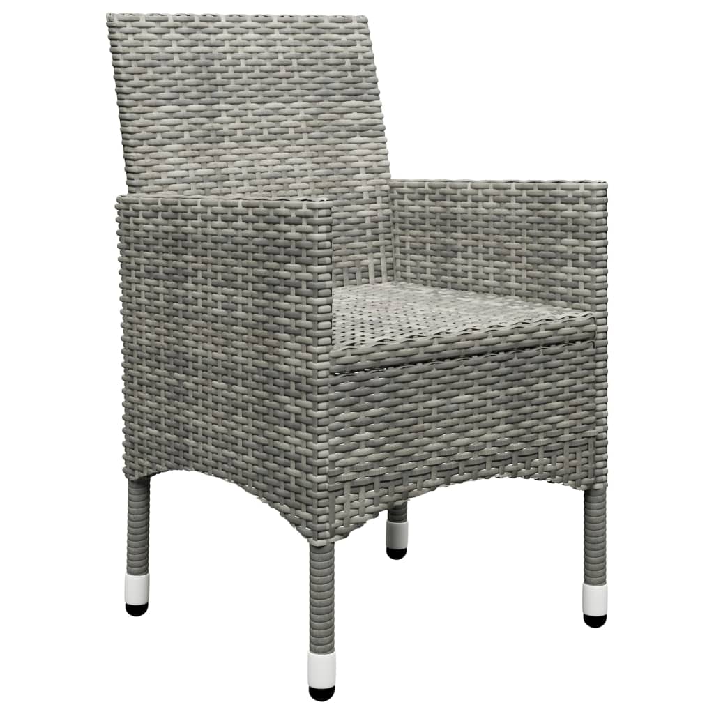 3-teiliges Bistro-Set aus Polyrattan und gehärtetem Glas in Grau