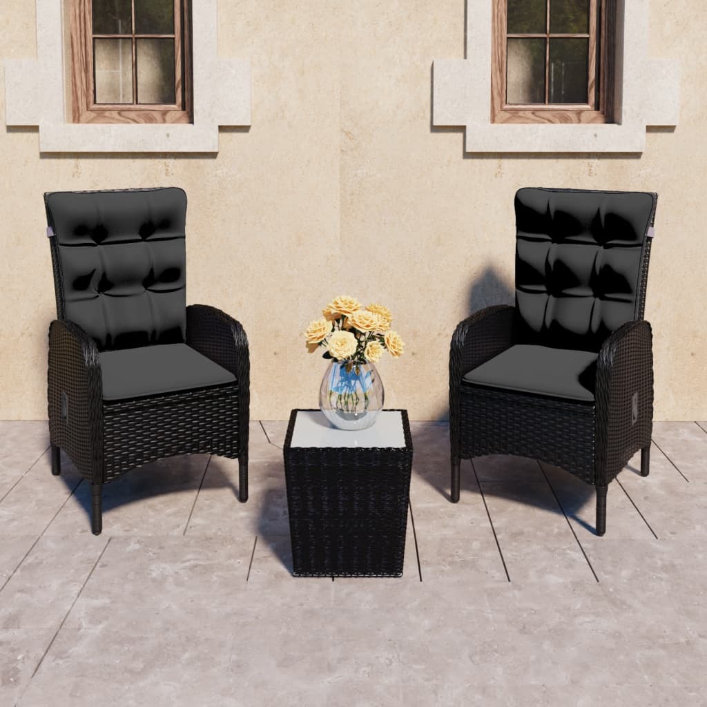 3-teiliges Bistroset Poly Rattan und Glas Schwarz