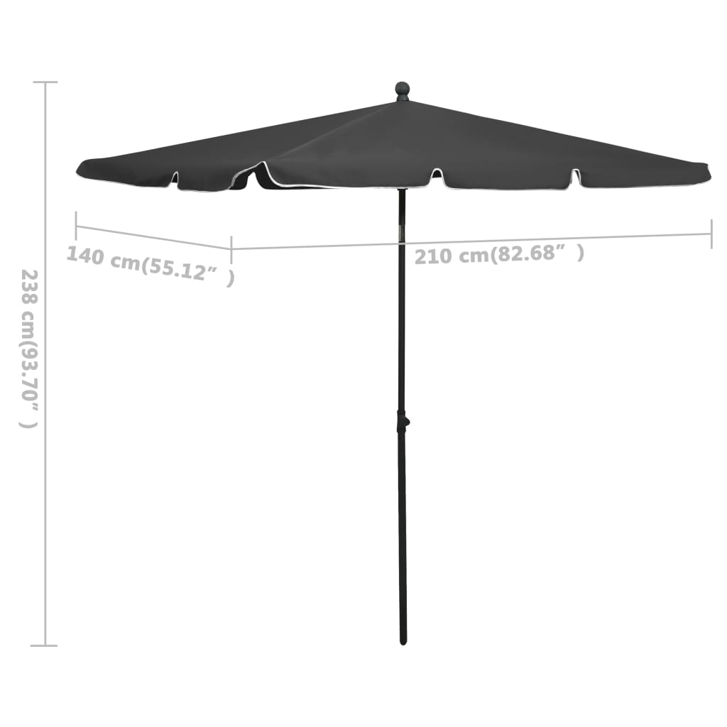 Sonnenschirm mit Mast 210 x 140 cm, anthrazitfarben