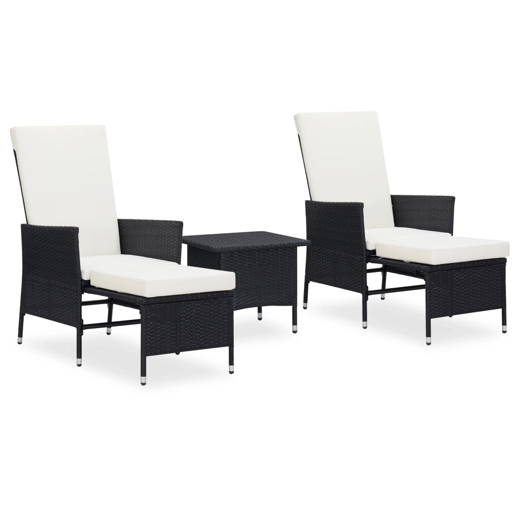 3-teiliges Lounge-Set mit Kissen Poly Rattan Schwarz