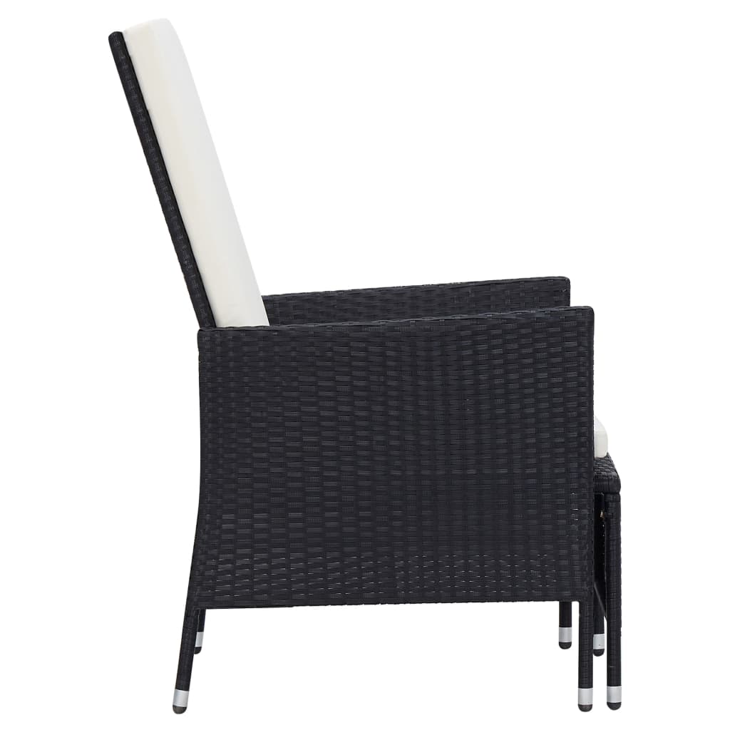 3-teiliges Lounge-Set mit Kissen Poly Rattan Schwarz