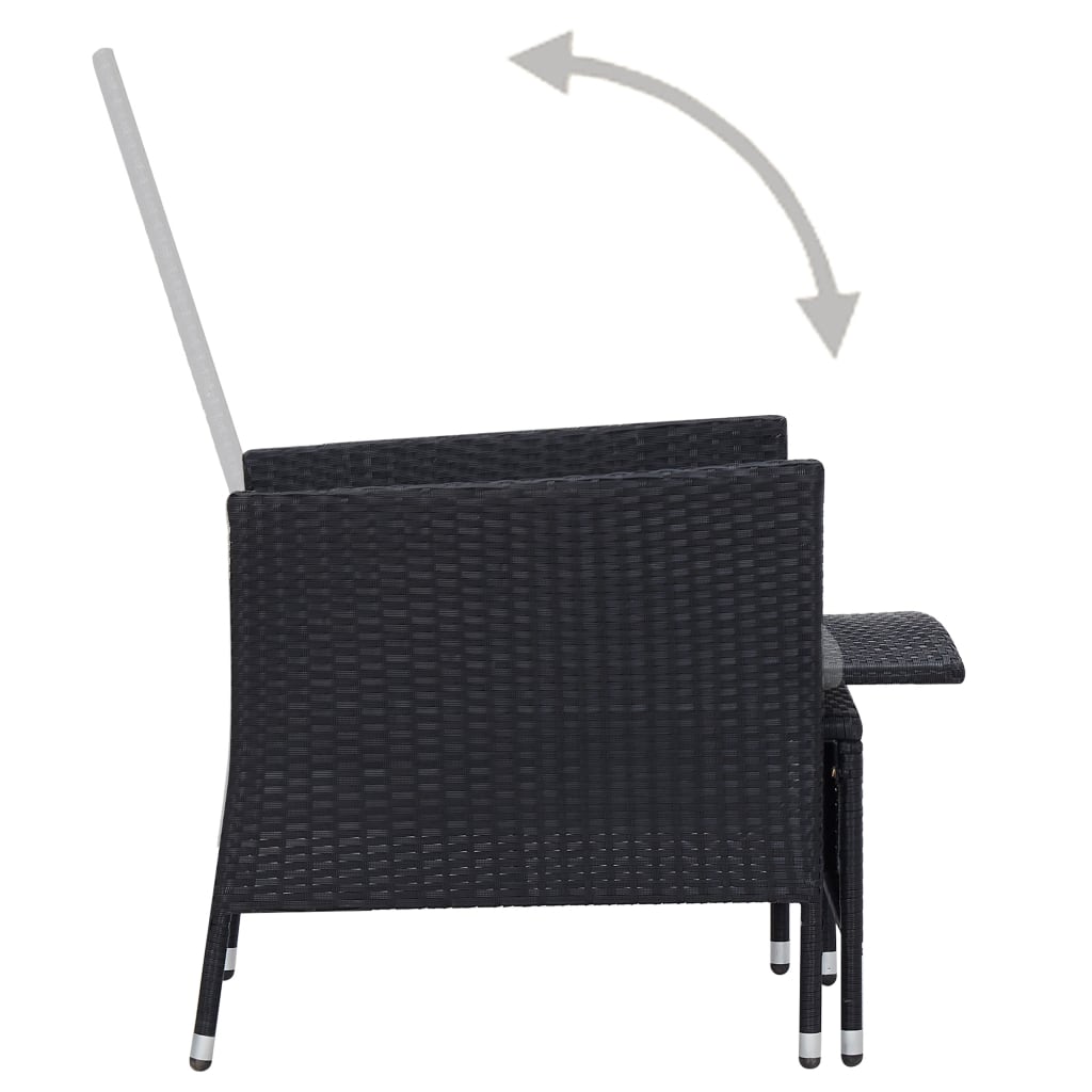 3-teiliges Lounge-Set mit Kissen Poly Rattan Schwarz