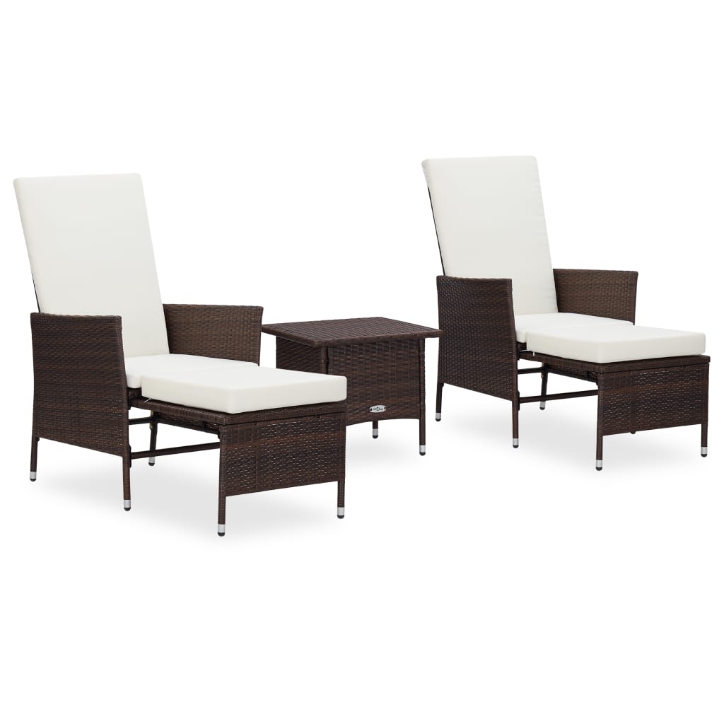 3-teiliges Lounge-Set mit Kissen Poly Rattan Braun