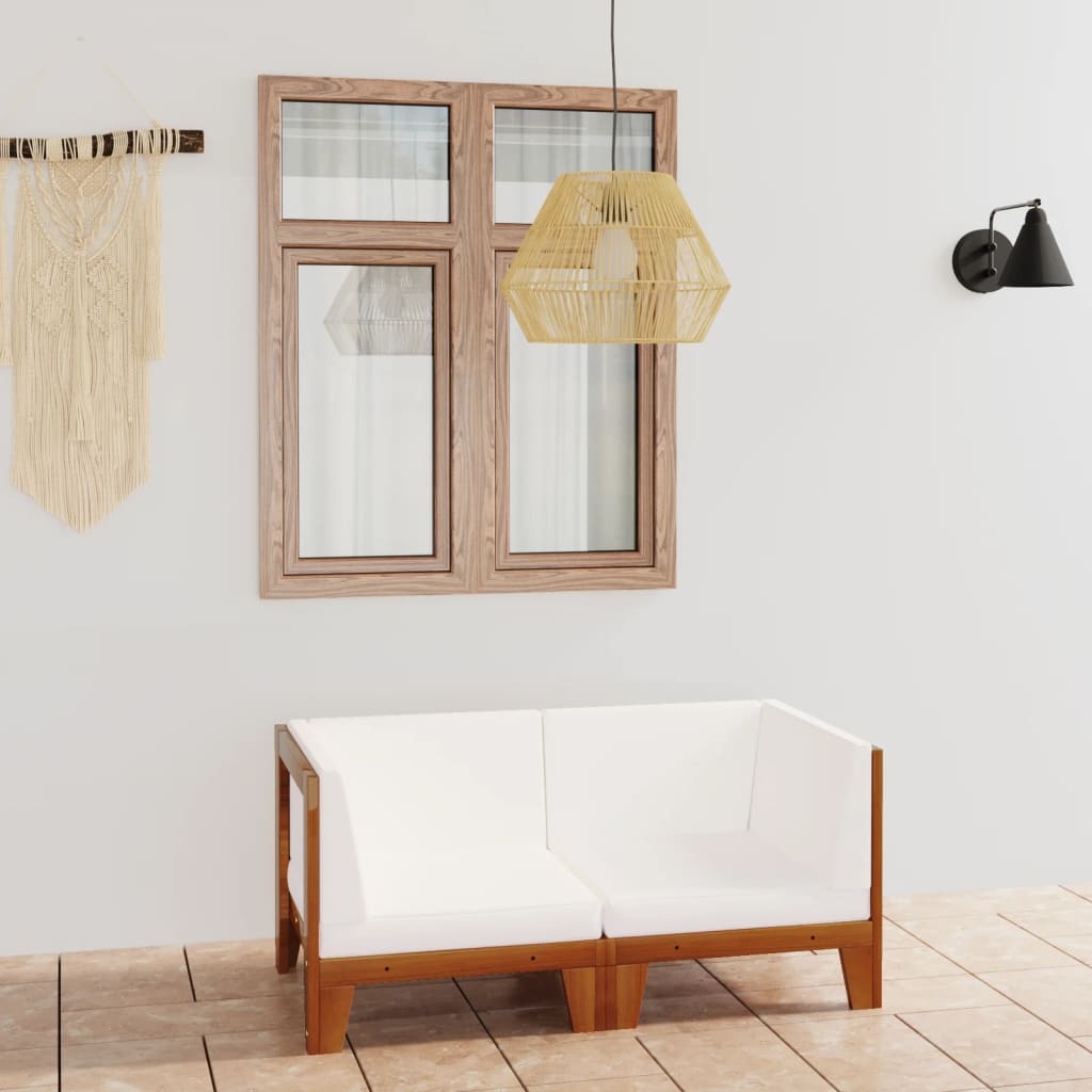 Tweezitsbank Met Crèmewitte Kussens Massief Acaciahout