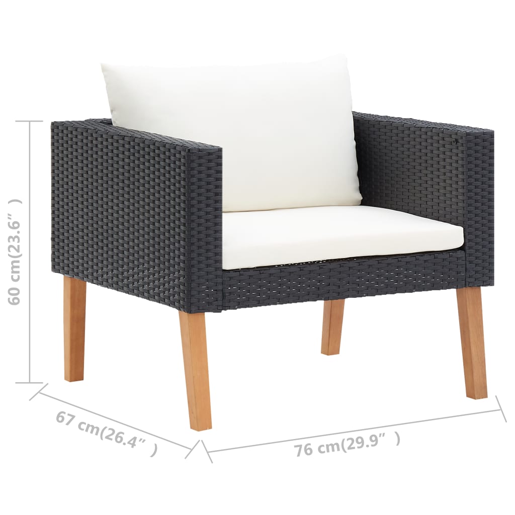 4-Delige Loungeset Met Kussens Poly Rattan Zwart