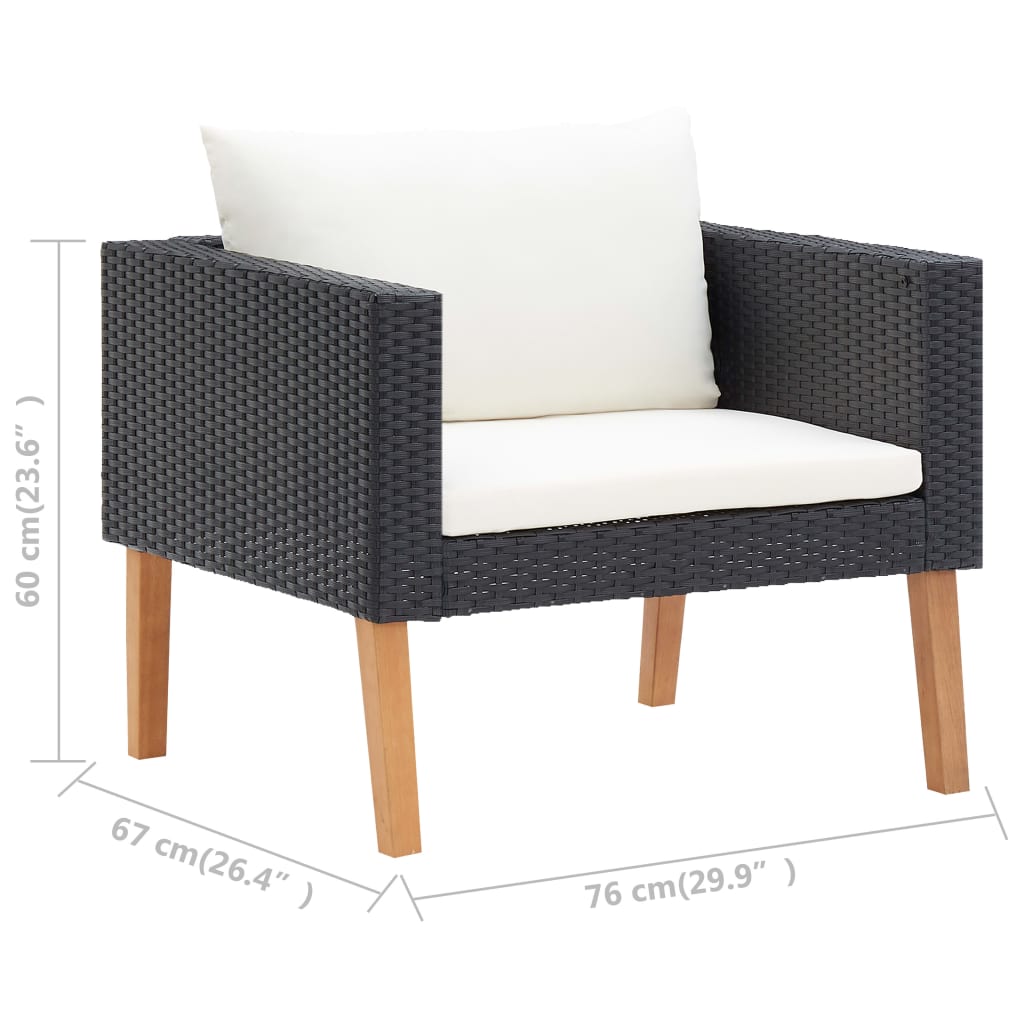 5-Delige Loungeset Met Kussens Poly Rattan Zwart