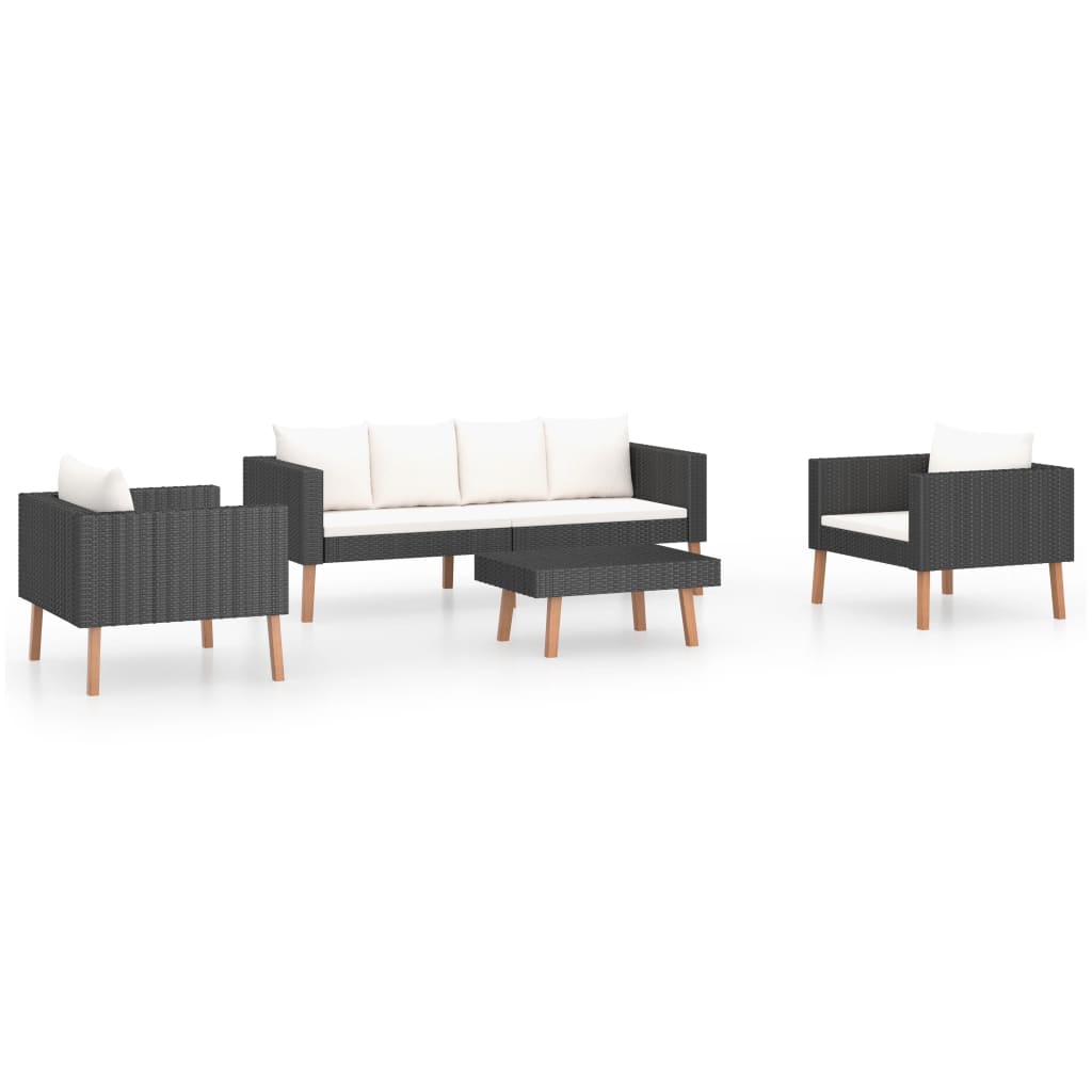 4-Delige Loungeset Met Kussens Poly Rattan Zwart