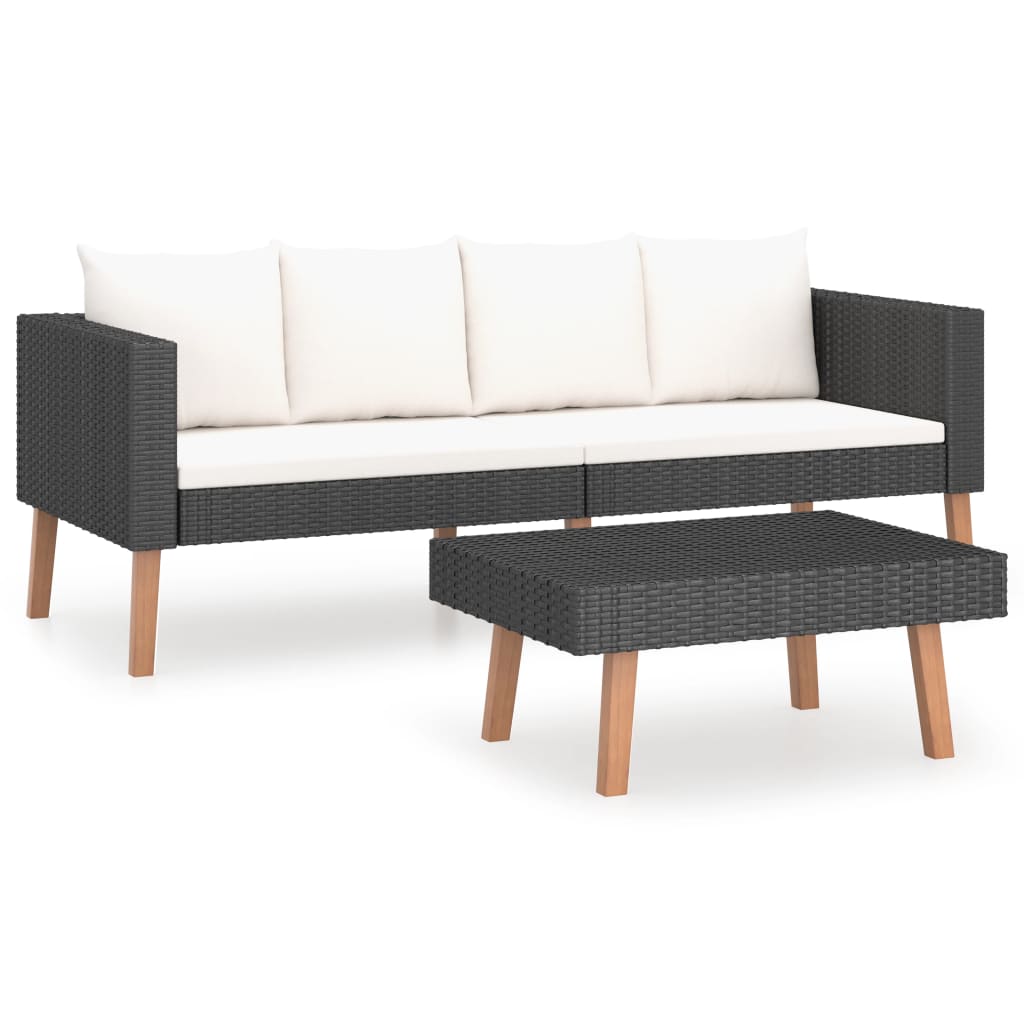 2-teiliges Lounge-Set mit Kissen Poly Rattan schwarz