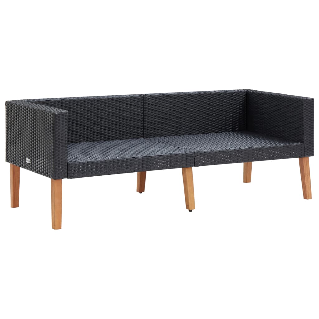 3-teiliges Lounge-Set mit Kissen Poly Rattan Schwarz