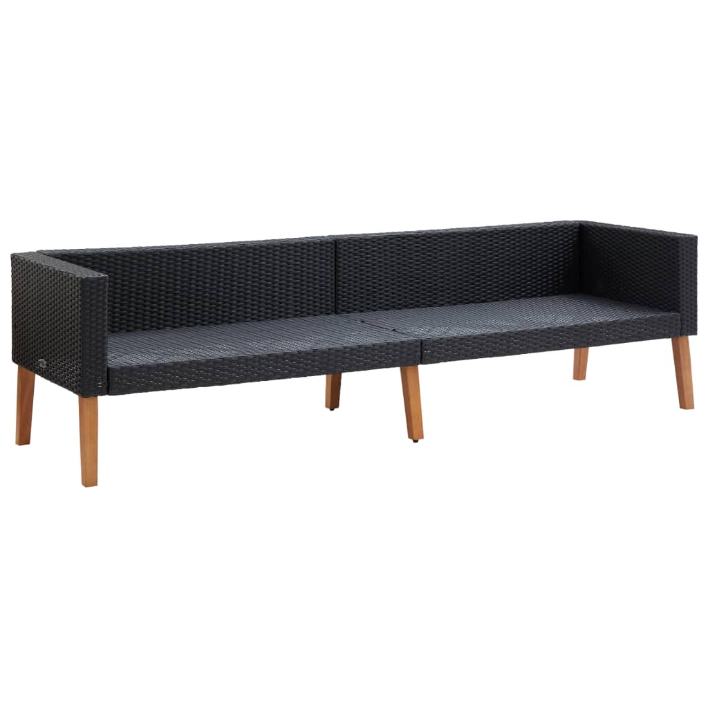 3-teiliges Lounge-Set mit Kissen Poly Rattan Schwarz