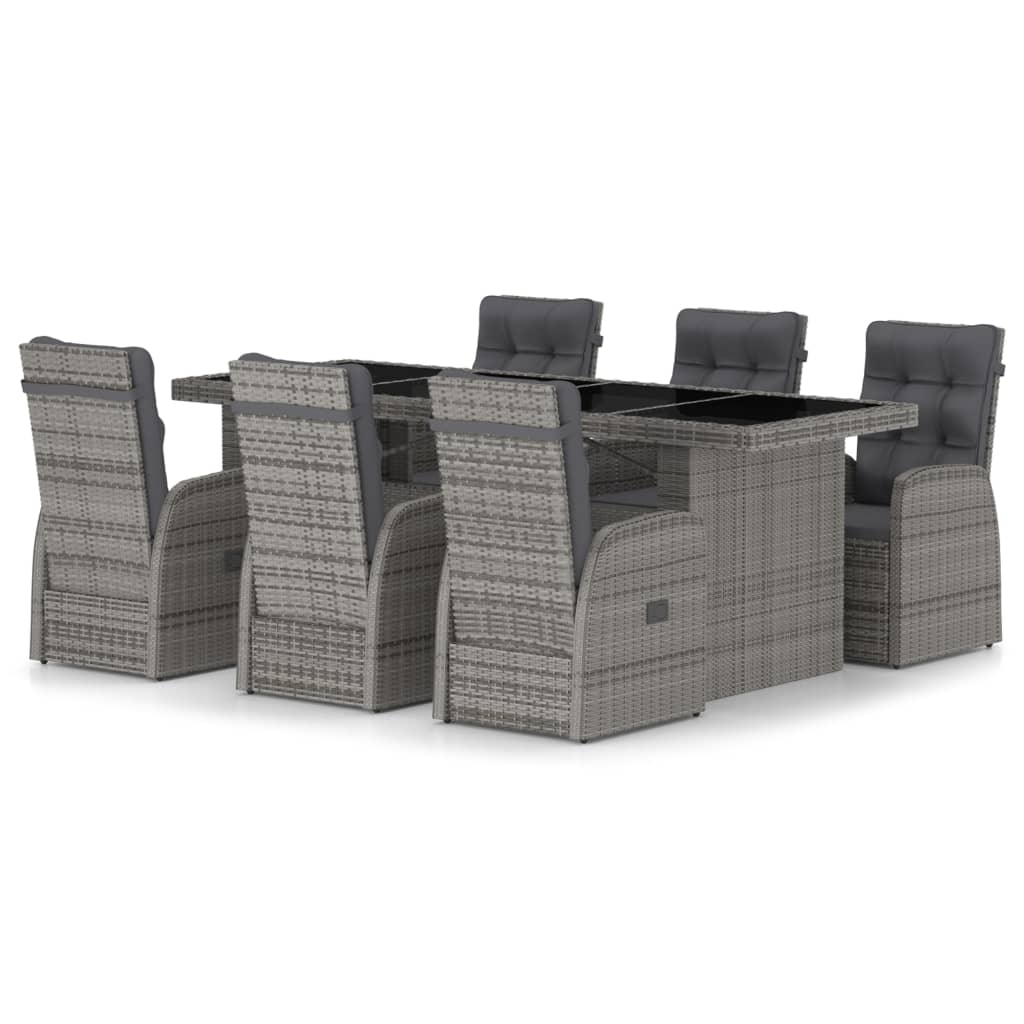 7-teiliges Gartenset mit Kissen Poly Rattan Grau