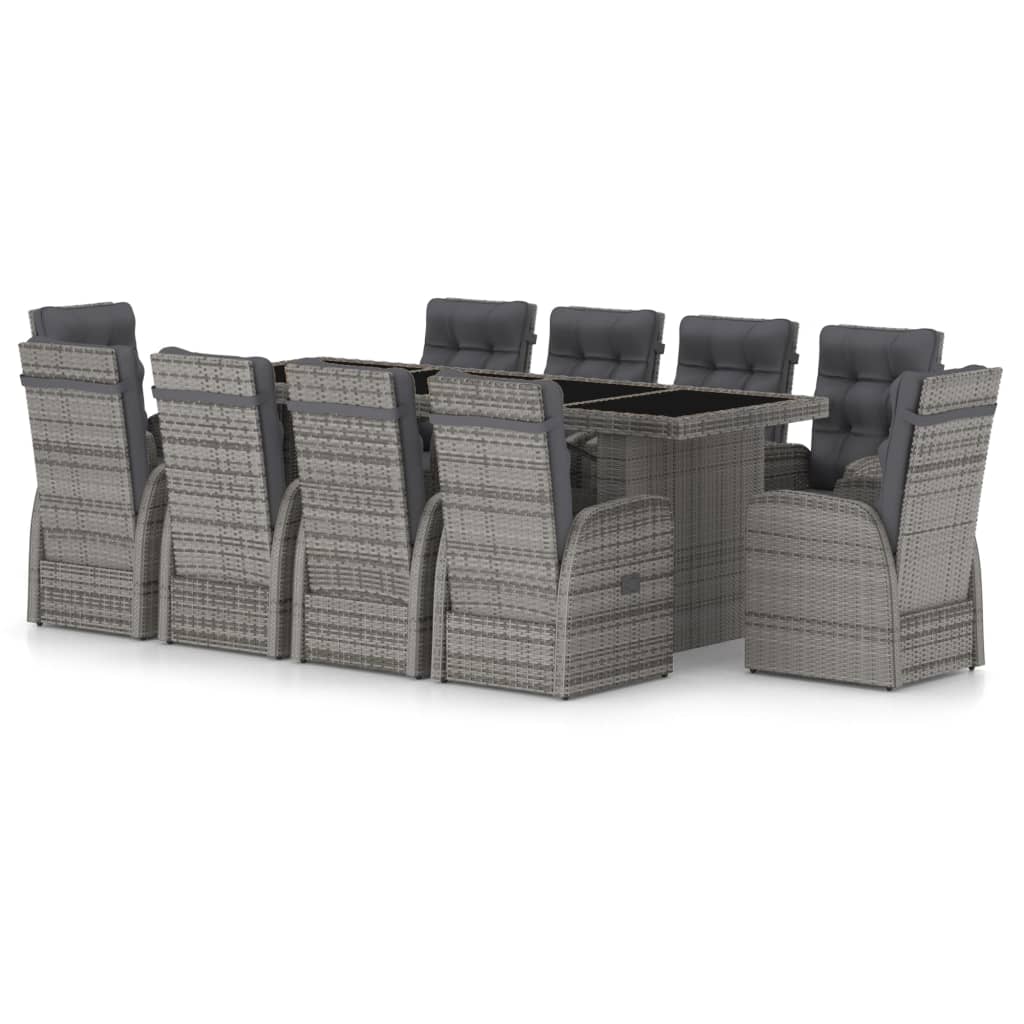 11-Delige Tuinset Met Kussens Poly Rattan Grijs