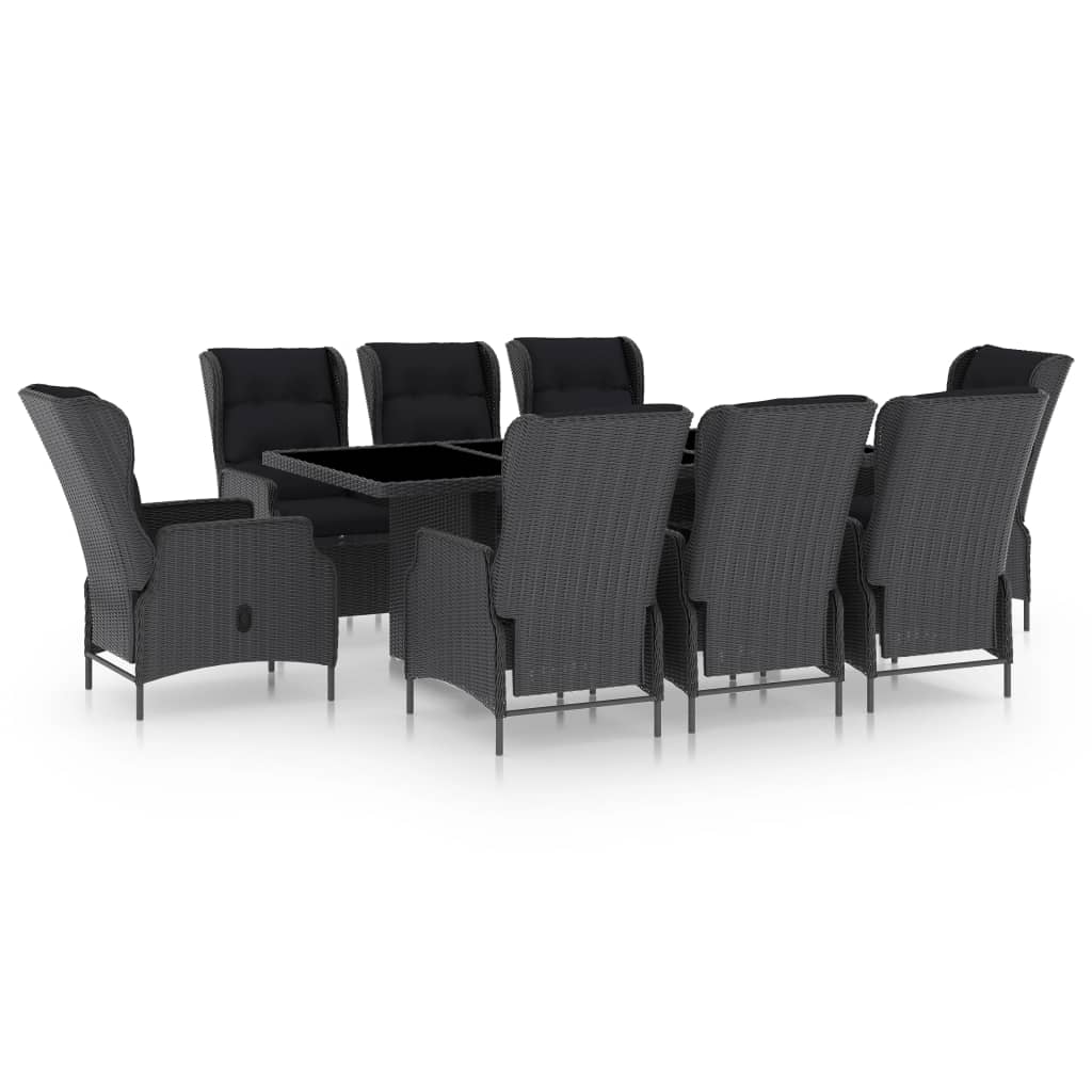 9-Delige Tuinset Met Kussens Poly Rattan Donkergrijs