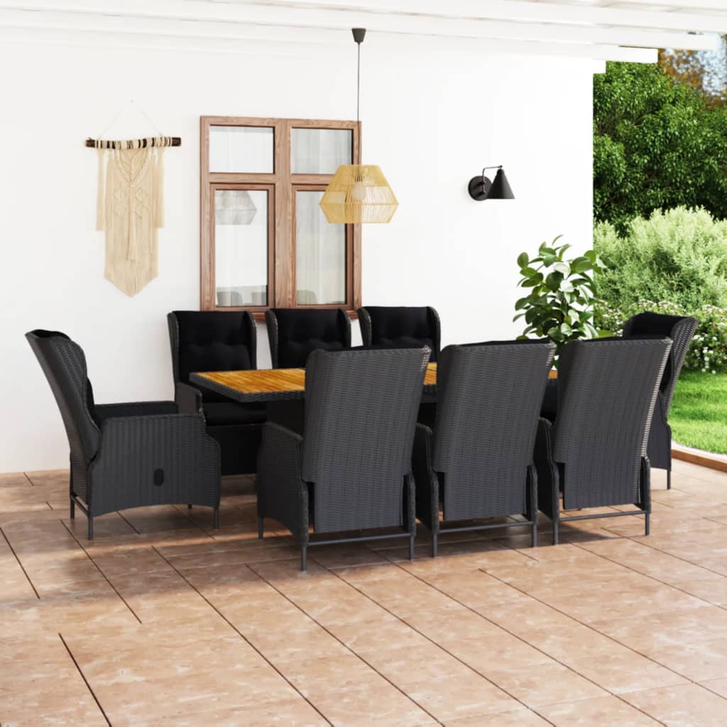 9-Delige Tuinset Met Kussens Poly Rattan Donkergrijs