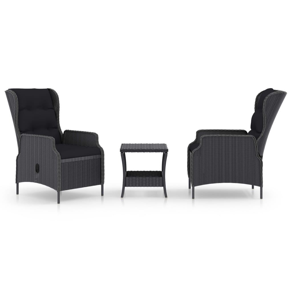 3-teiliges Lounge-Set mit Kissen Poly Rattan Dunkelgrau