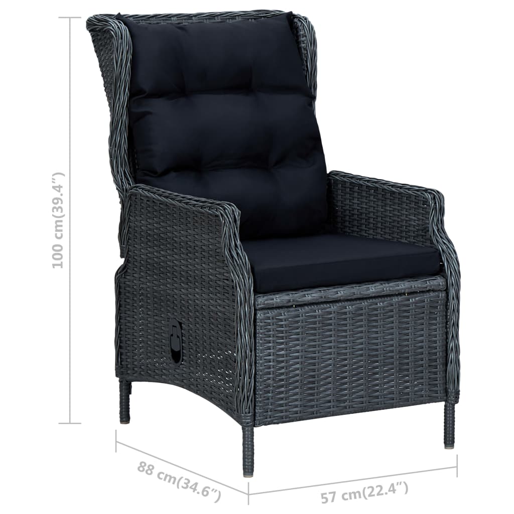 3-teiliges Lounge-Set mit Kissen Poly Rattan Dunkelgrau