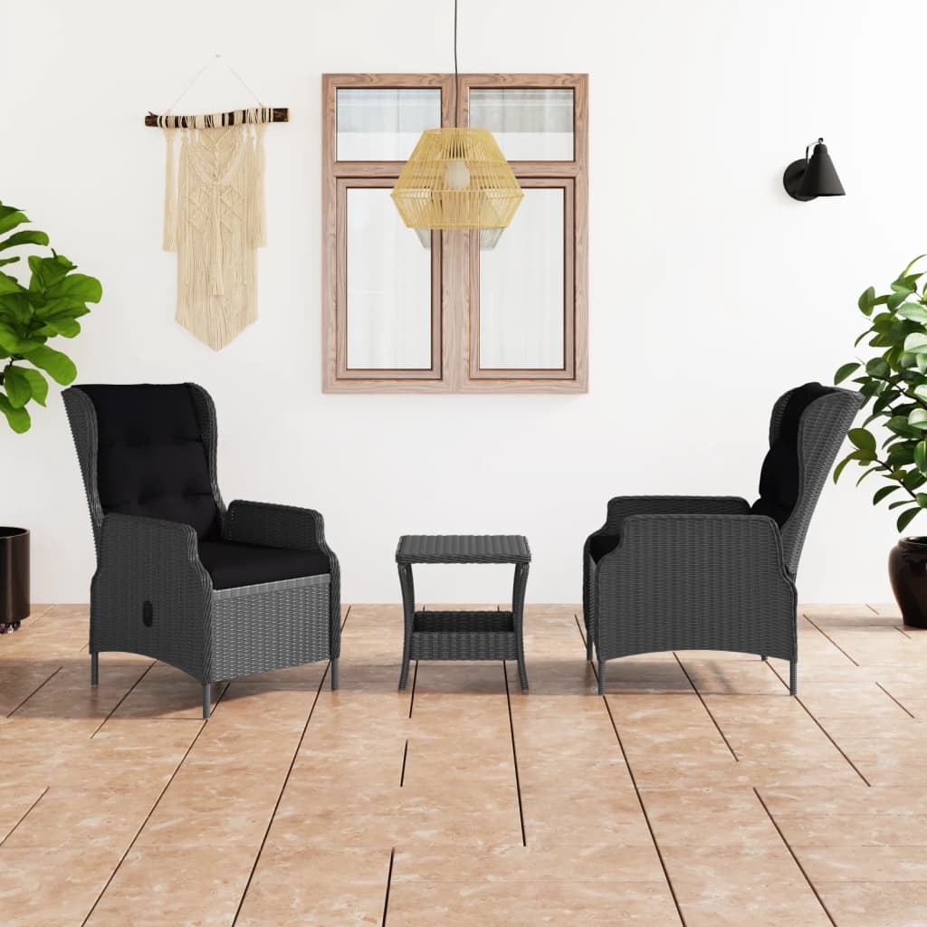 3-teiliges Lounge-Set mit Kissen Poly Rattan Dunkelgrau
