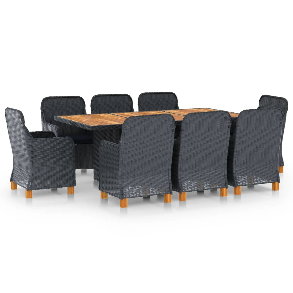 9-teiliges Gartenset mit Kissen Poly Rattan Dunkelgrau