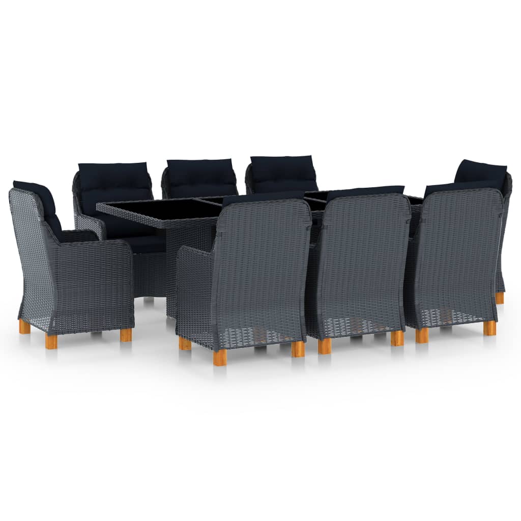 9-Delige Tuinset Met Kussens Poly Rattan Donkergrijs