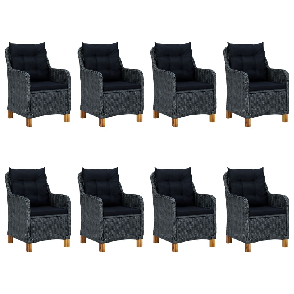9-Delige Tuinset Met Kussens Poly Rattan Donkergrijs