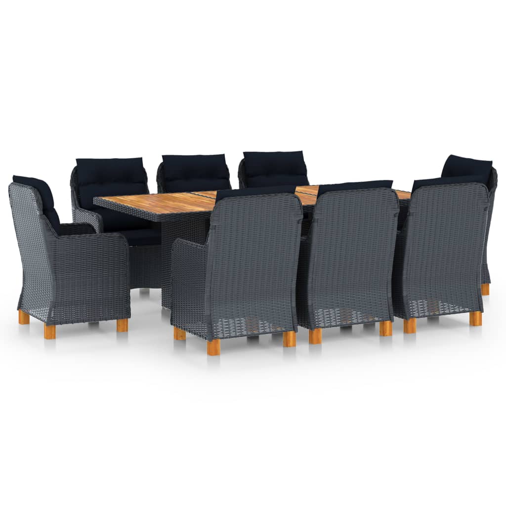 9-Delige Tuinset Met Kussens Poly Rattan Donkergrijs