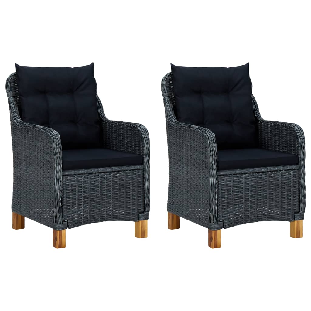 3-teiliges Lounge-Set mit Kissen Poly Rattan Dunkelgrau