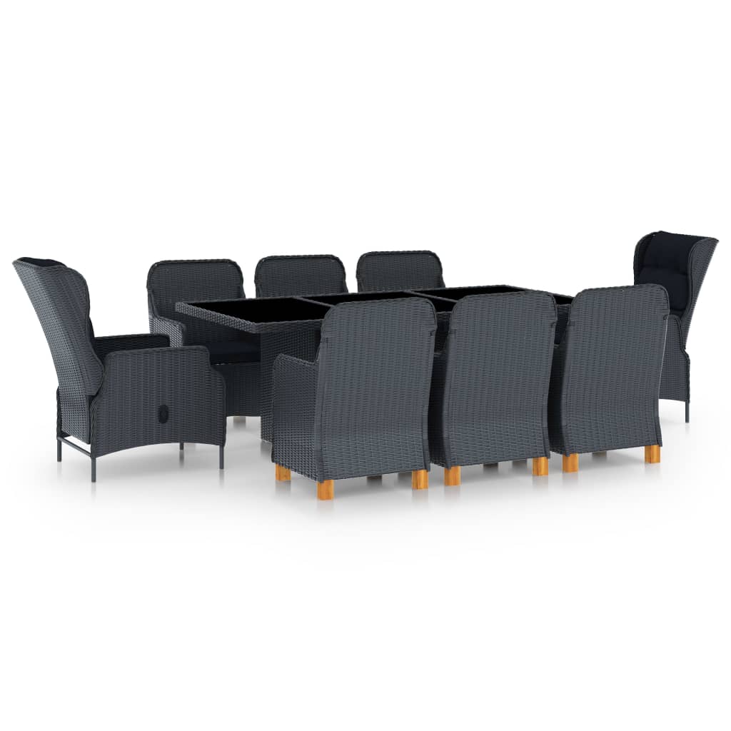 9-Delige Tuinset Met Kussens Poly Rattan Donkergrijs